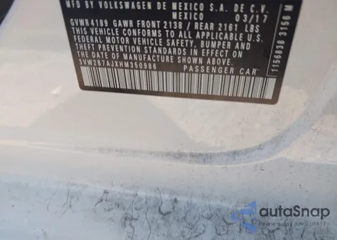 2017 Volkswagen Jetta 1.4T S из США, поврежденный, VIN 3VW2B7AJXHM350986